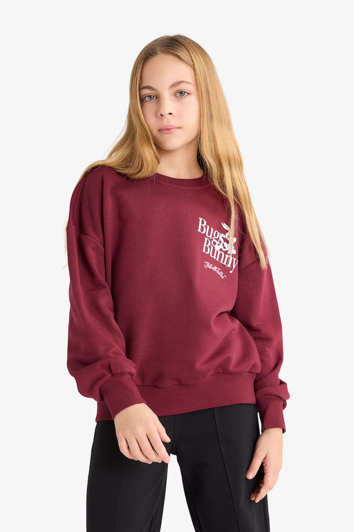 Looney Tunes Oversize Geni_ Kal_p Bisiklet Yaka Sweatshirt K_z _ocuk - Defacto фото 3