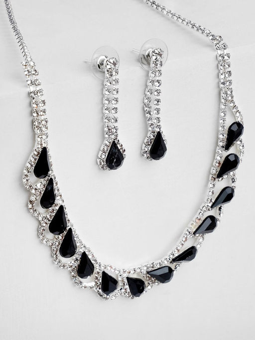 Набор 2 предмета: серьги, колье Листопад капли, цвет чёрно-белый в серебре, 45 см