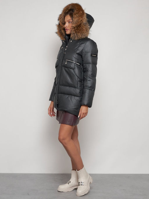 Куртка зимняя женская модная с мехом темно-серого цвета 132298TC - Visdeer фото 7