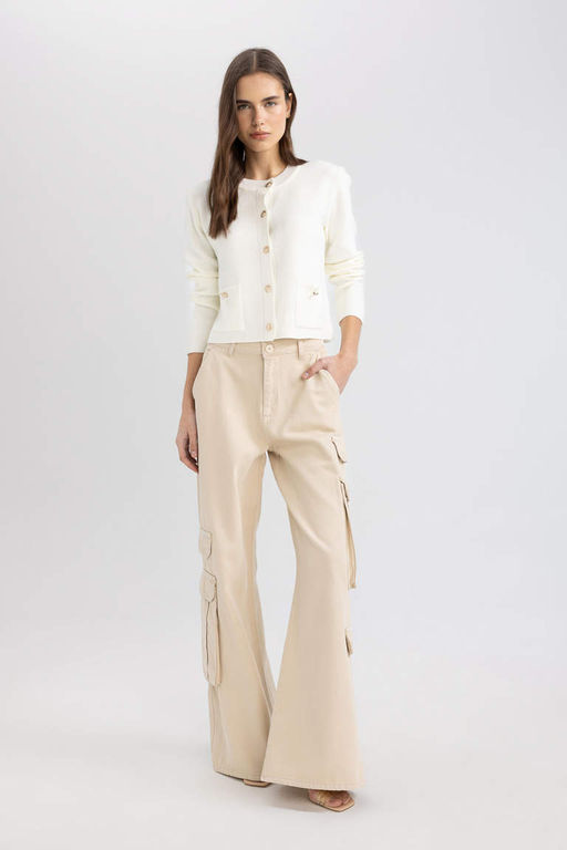 Приталенный кардиган с круглым вырезом - Defacto фото 2