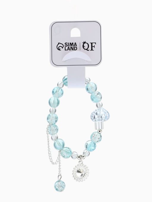 Браслет с подвесками «Сахарный» диск, сердечко, шар №10, d=6 см, бело-голубой в серебре