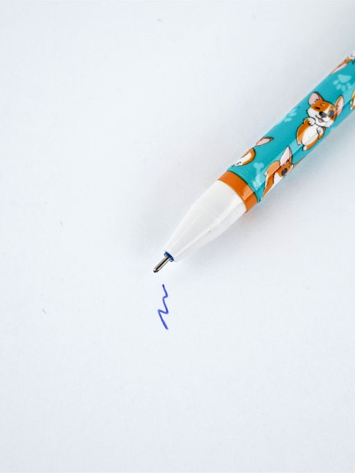 Цена за 10 шт. Ручка пластик пиши-стирай с колпачком "Корги", синяя паста, гелевая 0,5 мм