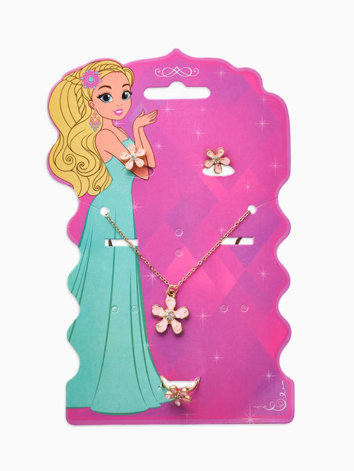 Набор детский «Выбражулька. Цветок», 3 предмета: кулон, кольцо, серьги, розовый в золоте