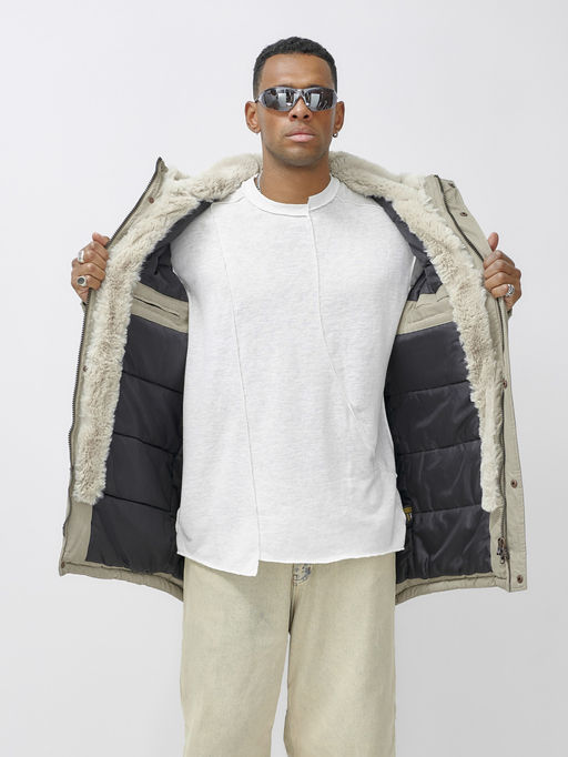 Парка мужская зимняя удлиненная с мехом бежевого цвета 2606B - Mtforce фото 14