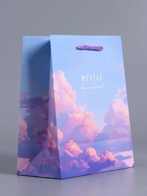 Пакет подарочный ламинированный «Мечтай выше облаков», голубой с сиреневым, 18×22.3×10 см