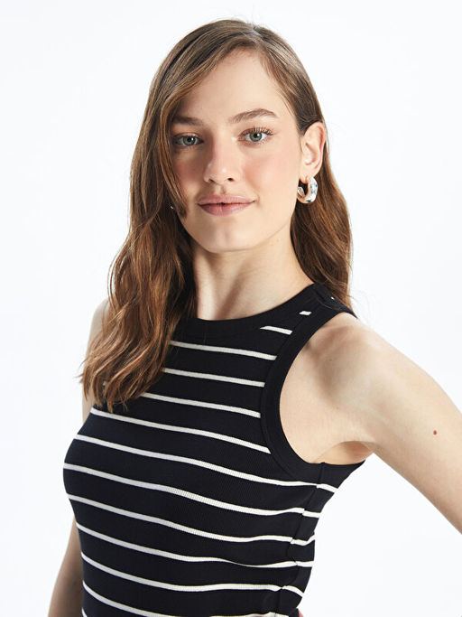 Bisiklet Yaka ?izgili Kad?n Atlet