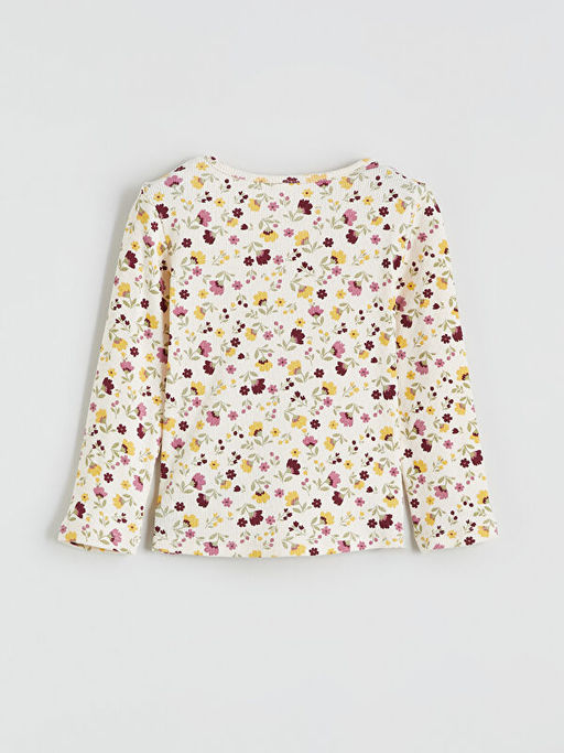 Bisiklet Yaka ?i?ek Desenli K?z ?ocuk Ti??rt