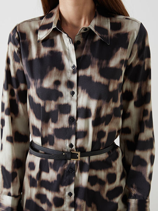 Desenli Saten Kad?n G?mlek Elbise