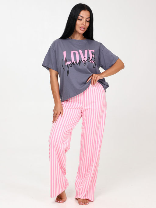 3135 ПИЖАМА ЖЕНСКАЯ (брюки) (Малиновая полоса) - А-дина фото 2