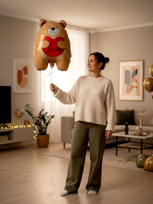 Цена за 3 шт. Воздушный шар фольгированный 21" «Мишка с сердцем»