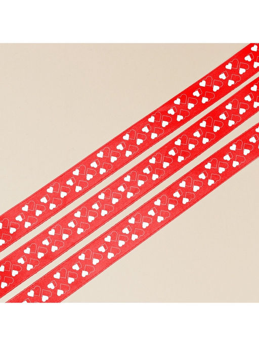 Лента атласная, подарочная упаковка, «Сердечки», красная, 4 см × 22.5 м