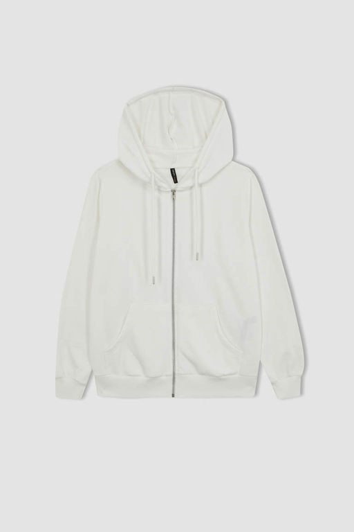 Базовая толстовка на молнии с капюшоном обычного кроя - Defacto фото 7