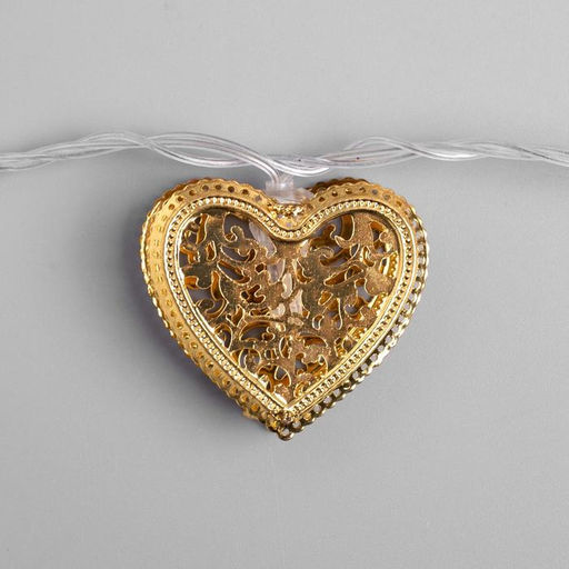 Гирлянда «Нить» 4 м с насадками «Сердечко», IP20, прозрачная нить, 20 LED, свечение тёплое белое, 8 режимов, 220 В