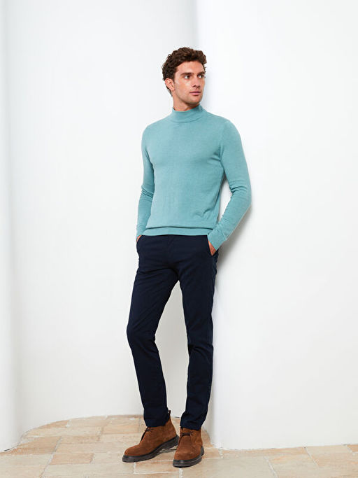 Yar?m Bal?k?? Yaka Uzun Kollu Erkek Triko Kazak