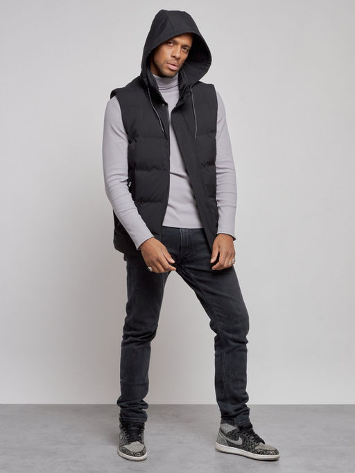 Жилетка мужская утепленная с капюшоном великан черного цвета 8618Ch - YUNDA фото 6