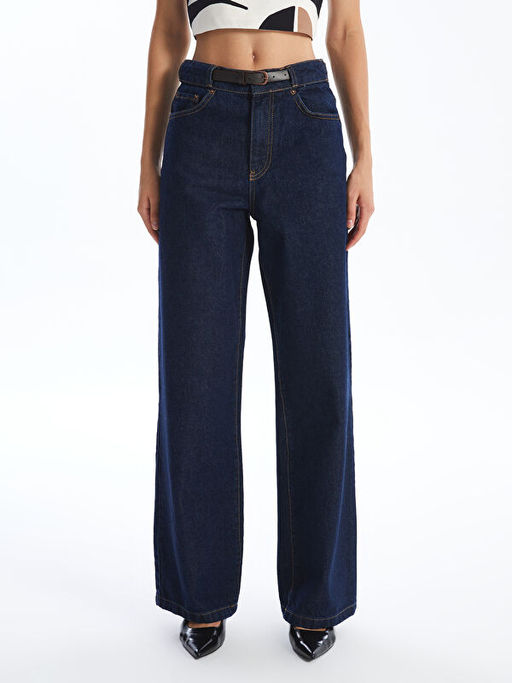 Beli Kemerli Wideleg Kad?n Jean Pantolon