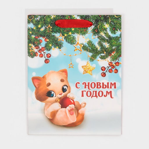 Пакет подарочный новогодний ламинированный «Котёнок», MS 18 х 23 х 10 см