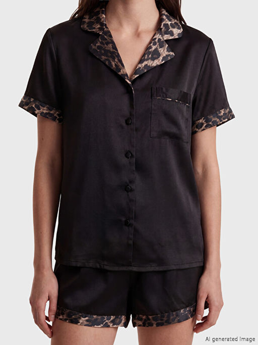 Leopar Desenli Saten Kad?n ?ortlu Pijama Tak?m?