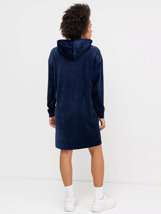 Плюшевое платье-худи с карманом-кенгуру темно-синего цвета - Mark formelle фото 2