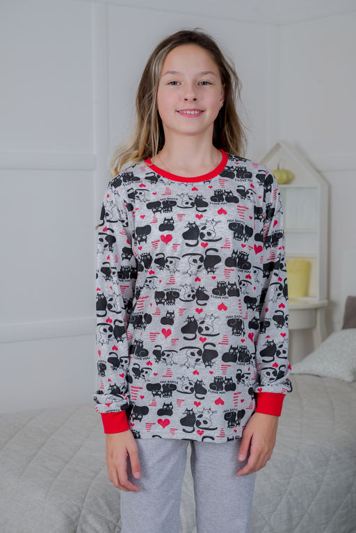 Пижама подростковая из джемпера и брюк из кулирки Олененок кошки