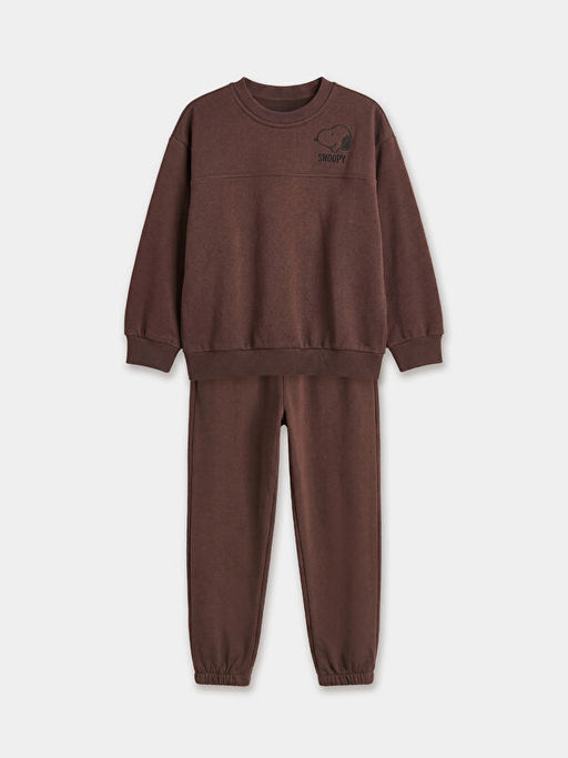 Snoopy Bask?l? Erkek ?ocuk Kal?n Sweatshirt ve E?ofman Alt?