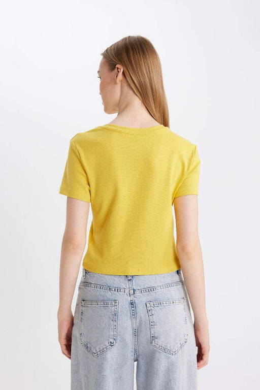 Классная базовая футболка в рубчик с круглым вырезом и короткими рукавами - Defacto фото 6