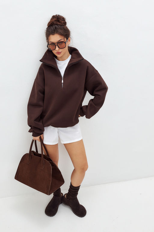 Толстовка женская из футера начес Комфорт шоколад макси