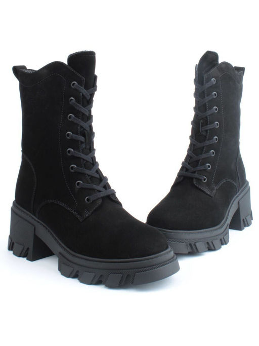 04-M2-5123 BLACK Ботинки зимние женские (натуральная замша, натуральный мех)