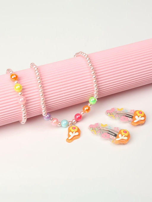 Набор детских украшений Выбражулька «Цветы», 4 предмета: 2 заколки, кулон, браслет d=6 см бежевый