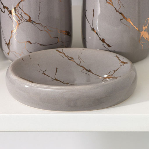 Набор аксессуаров для ванной комнаты SAVANNA Гроза, 4 предмета (мыльница, дозатор для мыла, 2 стакана), цвет серый фото 2