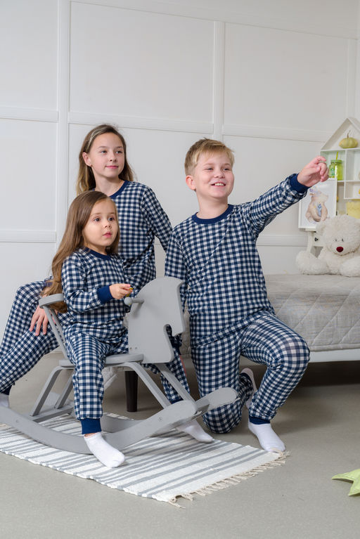 Пижама подростковая из кулирки пенье на манжетах Дрёма клетка синяя - Амадэль фото 42