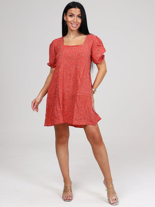 019 ПЛАТЬЕ ЖЕНСКОЕ (Морковный/цветочки) - А-дина фото 5