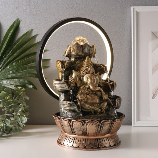 Фонтан настольный с подсветкой «Ганеша в золотом под водопадами», от сети, 25×20×34 см