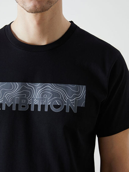 Bisiklet Yaka K?sa Kollu Bask?l? Penye Erkek Ti??rt