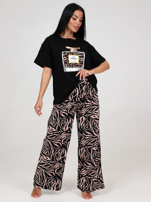 673 ПИЖАМА (брюки) (Бежевый/зебра) - А-дина фото 2