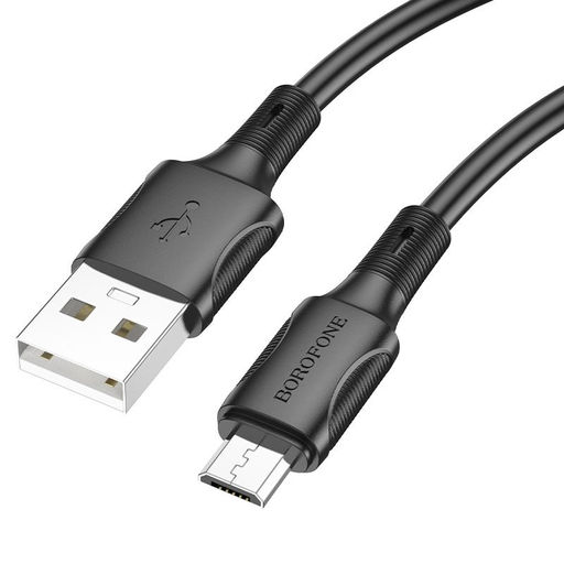 Цена за 2 шт. Кабель microUSB - USB, 1 м, "BX80", силиконовый, в коробке (6974443385205) "Borofone", черный, 2.4A