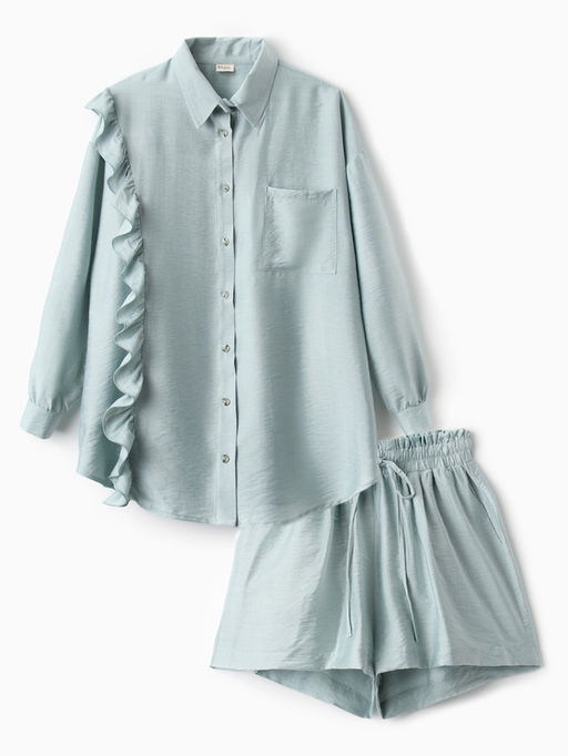 Костюм женский (блузка, шорты) MINAKU: Casual Collection, зелёный, размер 44