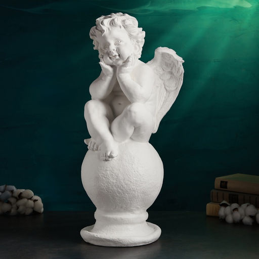 Фигура гипс Ангел на шаре, большой белый, 26?27?64 см