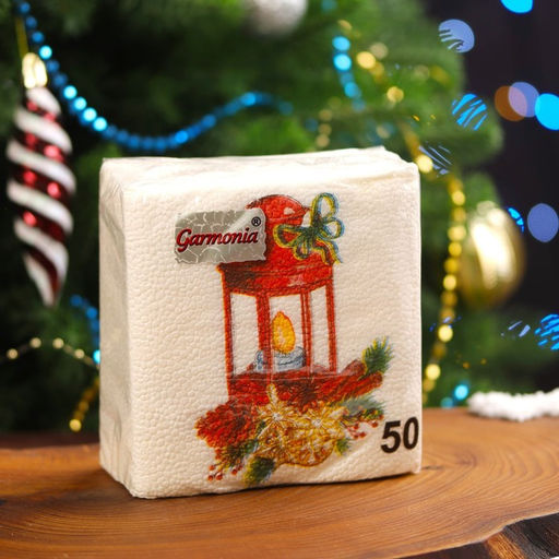 Цена за 4 шт. Салфетки новогодние бумажные Фонарик 1 слой, 24?24 см, 50 шт.