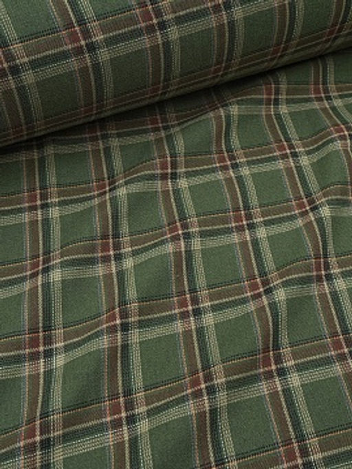 Фуле Клетка цв.темно-эвкалиптовый/коричневый, ш.1.45м, хлопок-100%, 180гр/м.кв