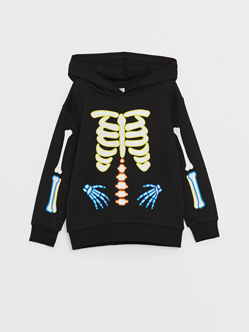 Bask?l? Uzun Kollu Erkek ?ocuk Hoodie ve E?ofman Alt? - Waikiki фото 2