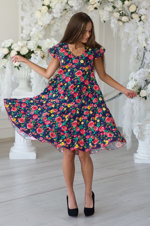 Платье женское из кулирки Люси красно-желтые цветы - Амадэль фото 11