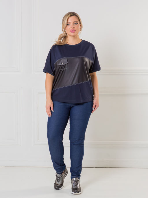 Блузка 1471 из вискозной ткани со вставкой из экокожи - Novita фото 7