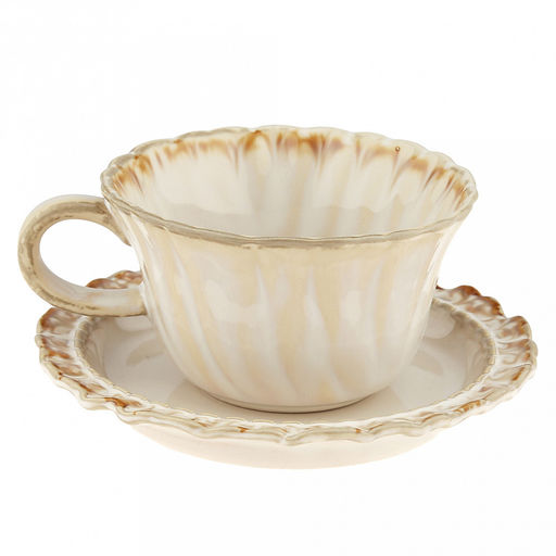 "Янтарь" Чашка фарфоровая 300мл, д11,2см, h6,5см, с блюдцем д15,5см, h2,4см, глянцевая глазурь, фигурная, с деколью, отводка (Китай)