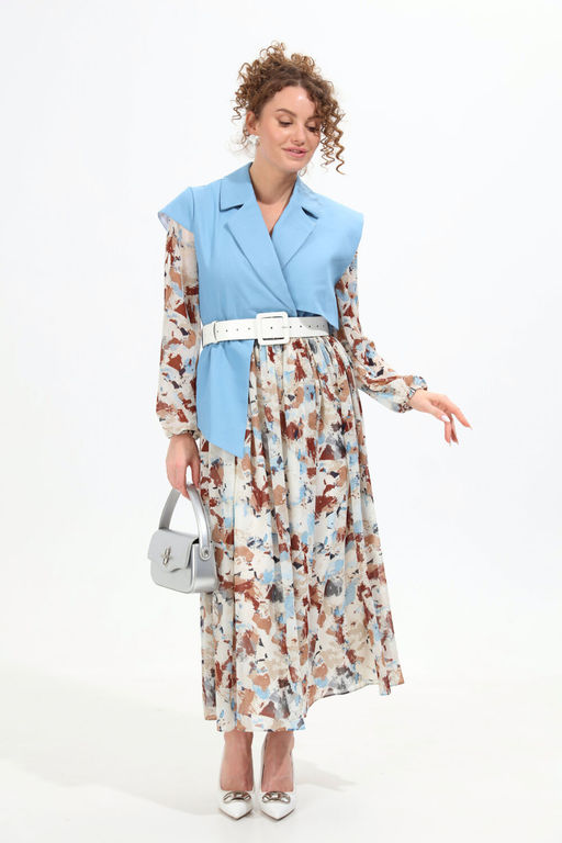 Платье NIKVA н904-4 голубой+акварель  фото 2