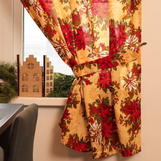 Комплект штор для кухни с подхватами «Доляна. Новогодние украшения», 2 шт., жёлтые, 145×180 см