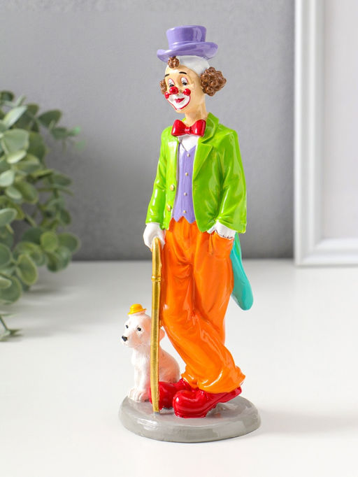 Сувенир полистоун "Клоун с тростью и пёсиком" яркий разноцветный 23 см