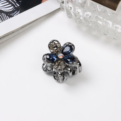 Цена за 6 шт. Крабик для волос «Роуз», цветочек, 2 см, чёрный