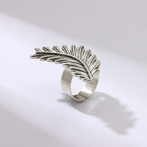 Кольцо Лист папоротник мини, цвет чернёное серебро, безразмерное - Qf фото 3