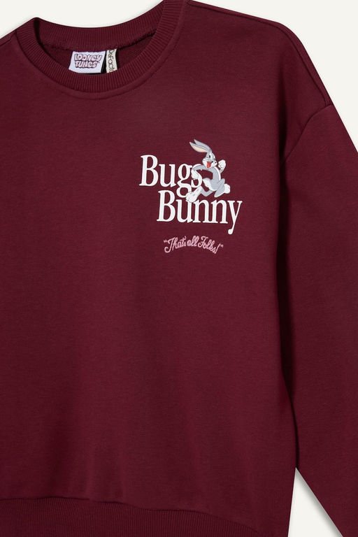 Looney Tunes Oversize Geni_ Kal_p Bisiklet Yaka Sweatshirt K_z _ocuk - Defacto фото 5
